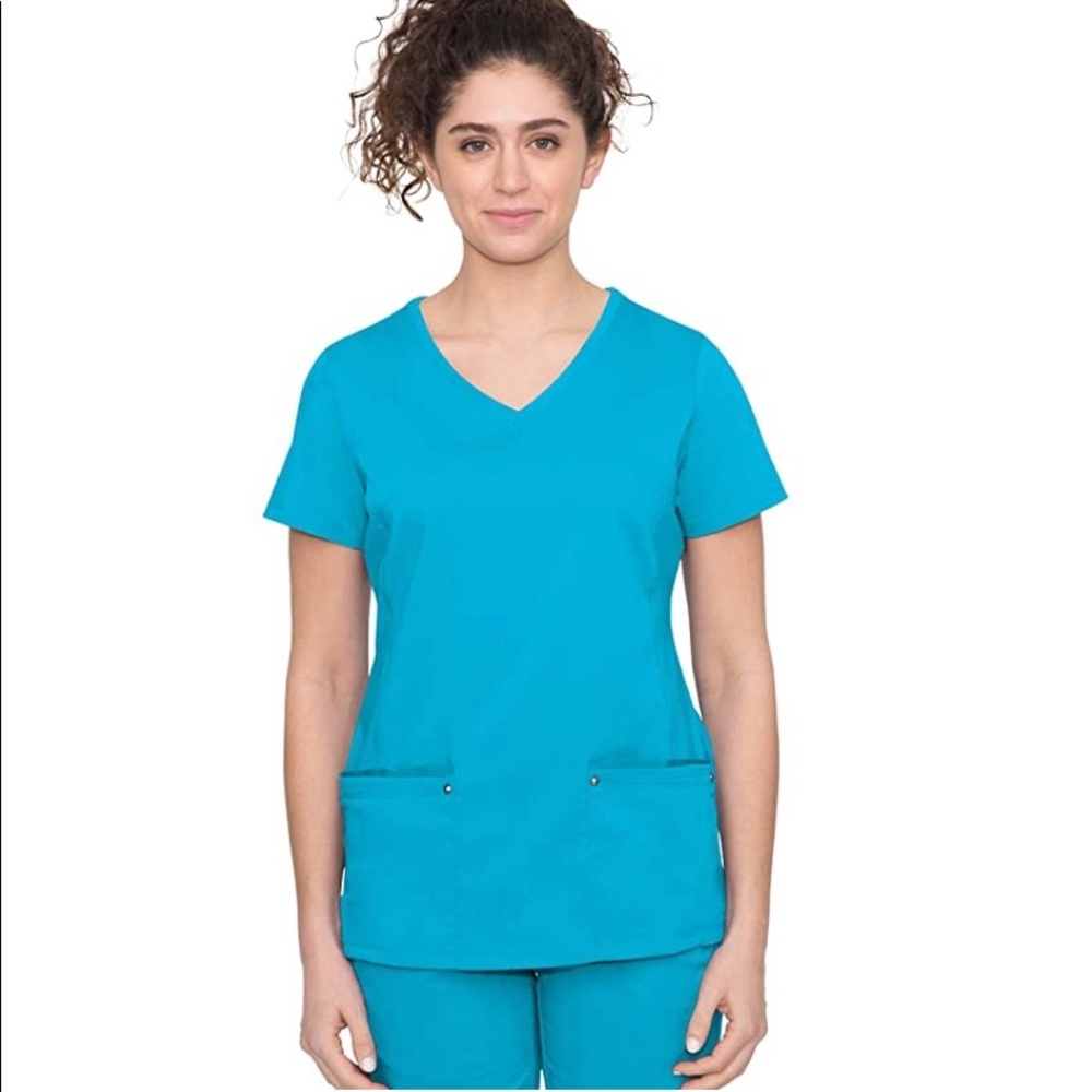 Turquoise Healing Hands Juliet V-neck Scrub Top